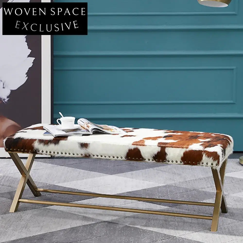 Luxury Modern Gold Real Leather Upholstered Bench for Bedroom and Living Room