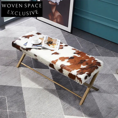 Luxury Modern Gold Real Leather Upholstered Bench for Bedroom and Living Room