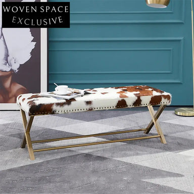 Luxury Modern Gold Real Leather Upholstered Bench for Bedroom and Living Room