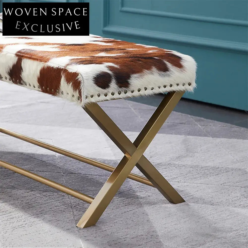 Luxury Modern Gold Real Leather Upholstered Bench for Bedroom and Living Room