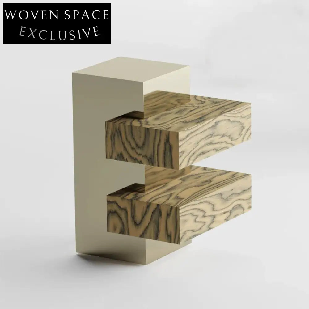 Luxury Modern Gold Stainless Steel Square Side Table with Burl Wood Veneer