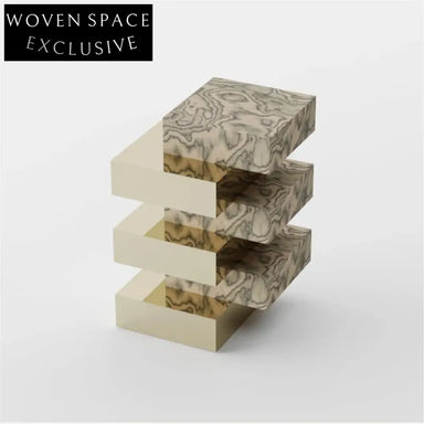 Luxury Modern Gold Stainless Steel Square Side Table with Burl Wood Veneer