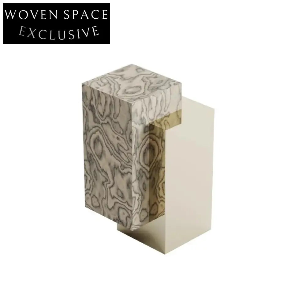 Luxury Modern Gold Stainless Steel Square Side Table with Burl Wood Veneer