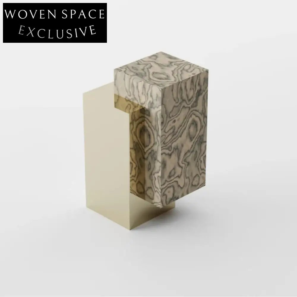 Luxury Modern Gold Stainless Steel Square Side Table with Burl Wood Veneer