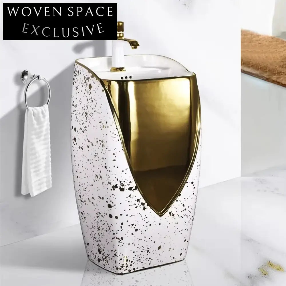 Luxury Modern Golden Freestanding Ceramic Pedestal Basin for Elegant Bathrooms