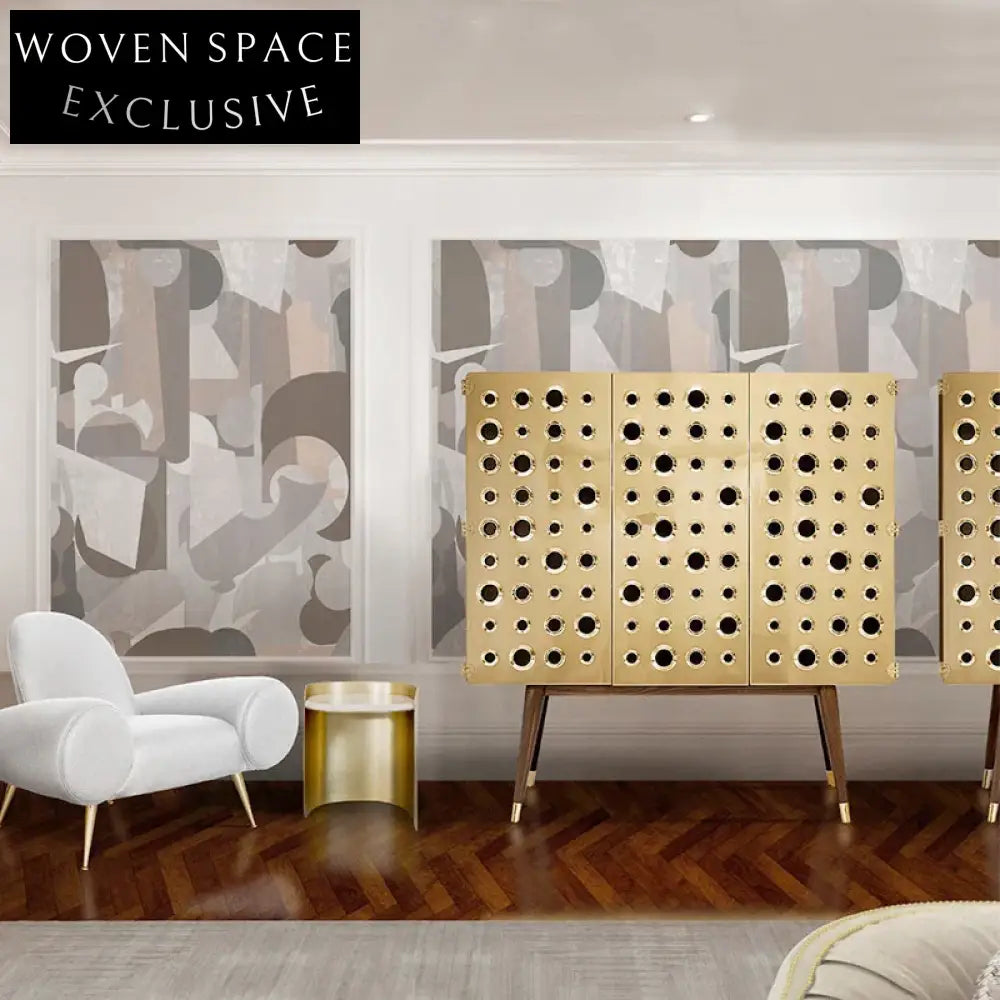 Luxury Modern Golden Side Tool Cabinet Stainless Steel Solid Wood Storage