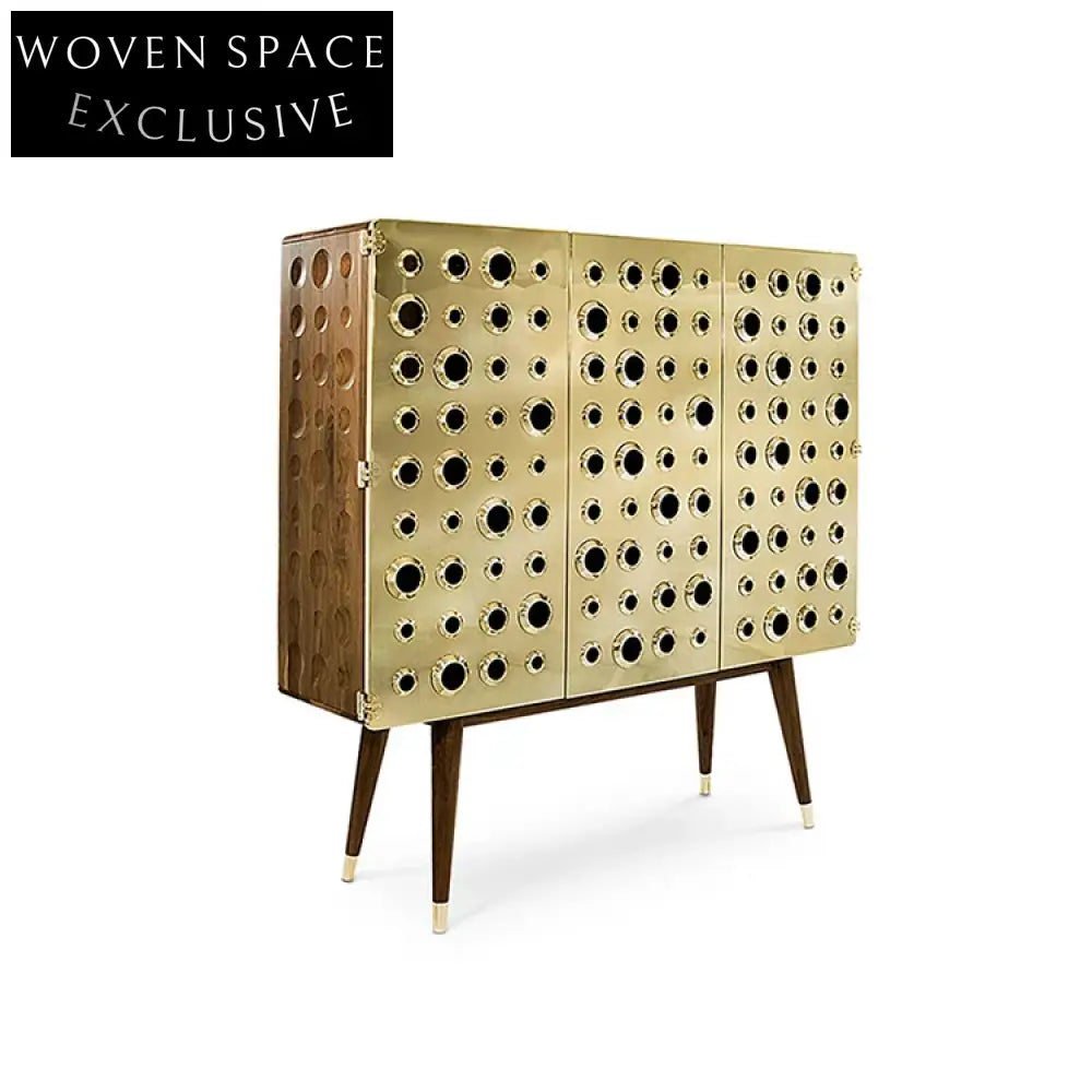 Luxury Modern Golden Side Tool Cabinet Stainless Steel Solid Wood Storage