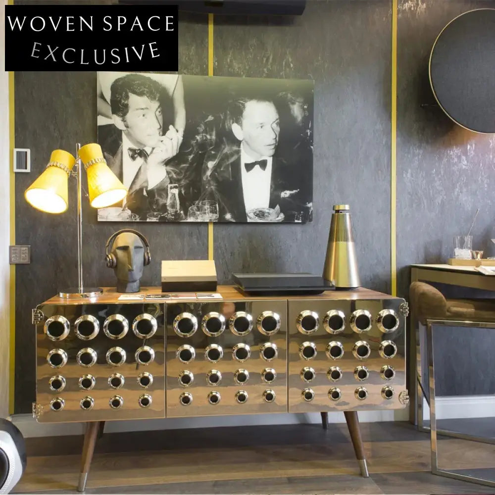 Luxury Modern Golden Side Tool Cabinet Stainless Steel Solid Wood Storage