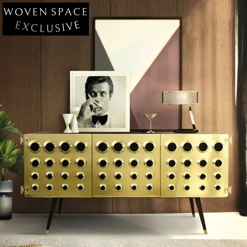 Luxury Modern Golden Side Tool Cabinet Stainless Steel Solid Wood Storage