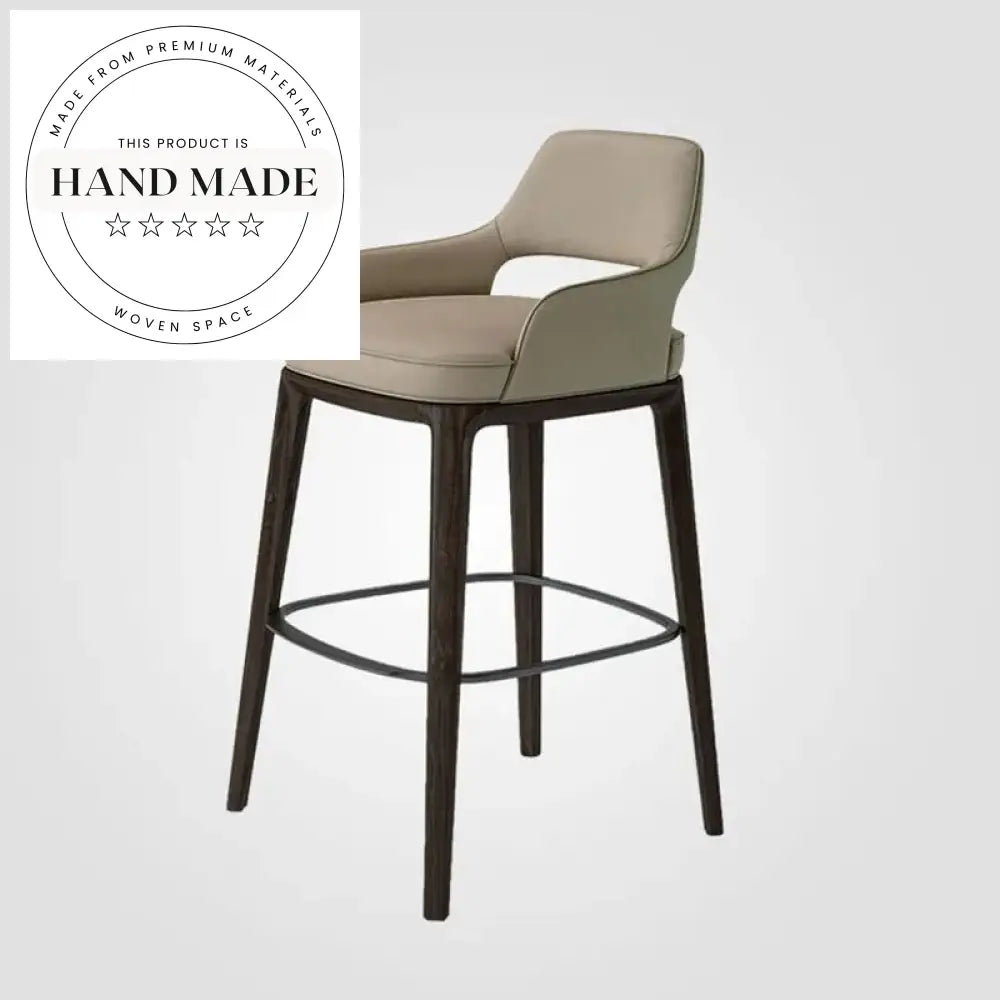 Luxury Modern Italian Backrest Bar Chair, Wood Leg Leather Counter Stool