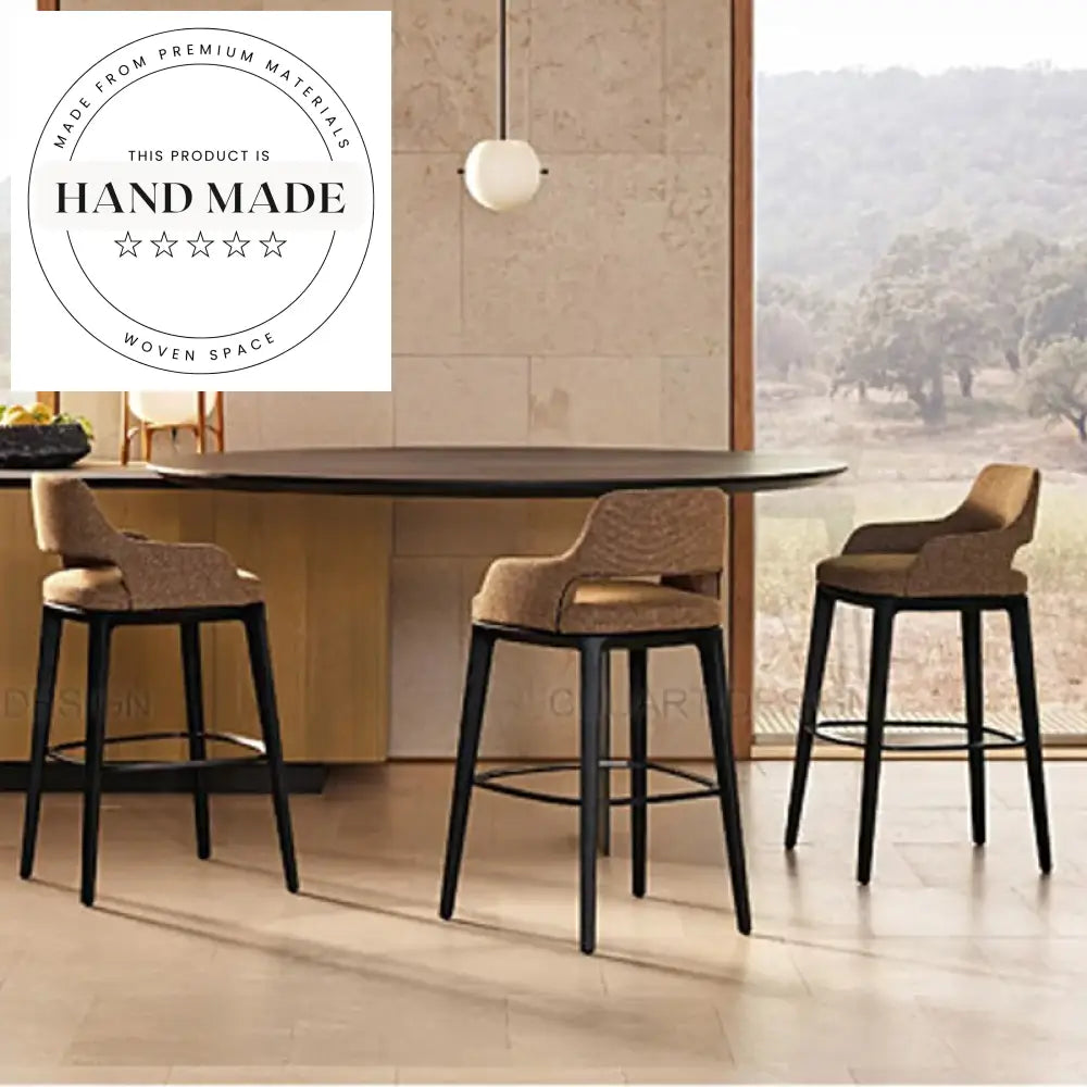 Luxury Modern Italian Backrest Bar Chair, Wood Leg Leather Counter Stool