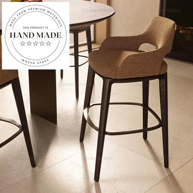 Luxury Modern Italian Backrest Bar Chair, Wood Leg Leather Counter Stool