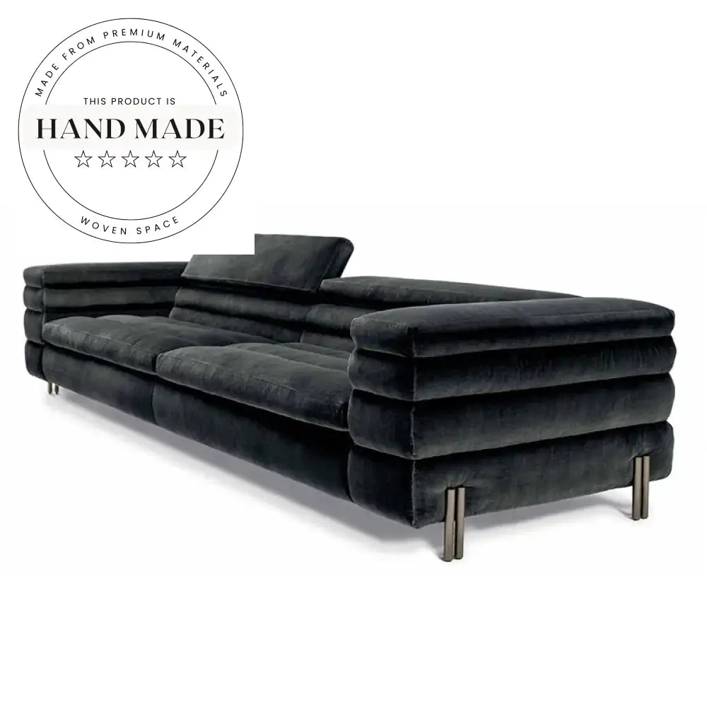 Luxury Modern Italian Black Velvet Gold Leg Sectional Sofa
