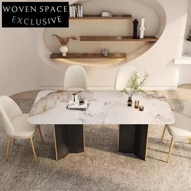 Luxury Modern Italian Rock Slab Top Stainless Steel Rectangular Dining Table