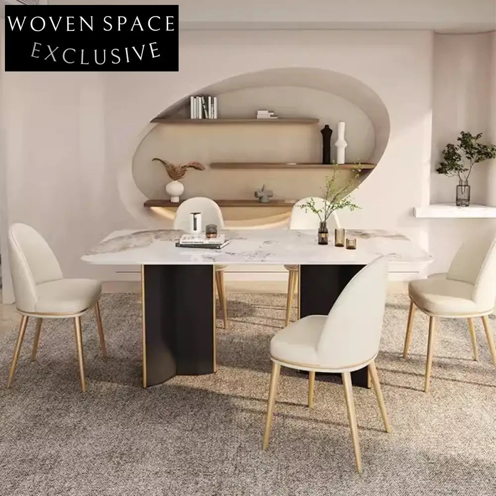 Luxury Modern Italian Rock Slab Top Stainless Steel Rectangular Dining Table