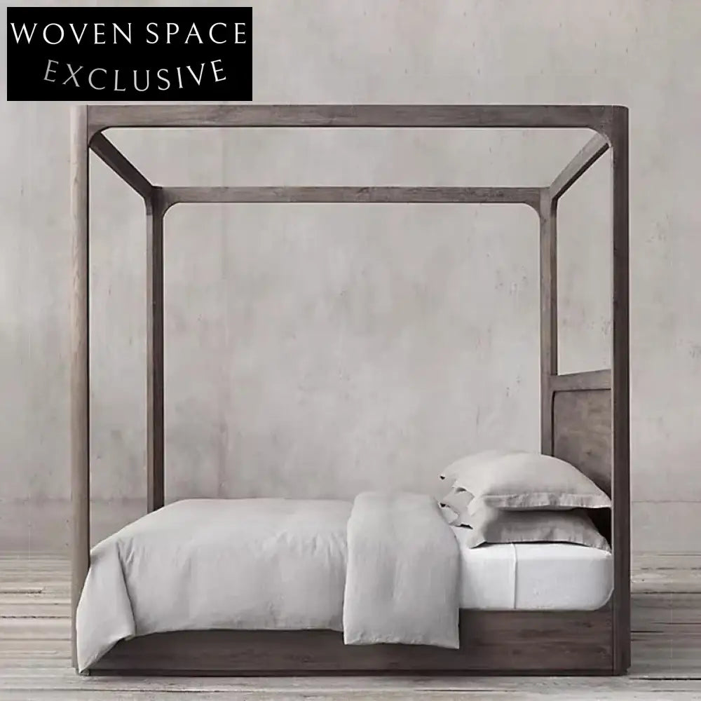 Luxury Modern King Size High Four-Column Solid Wood Hand Carved Bed Frame