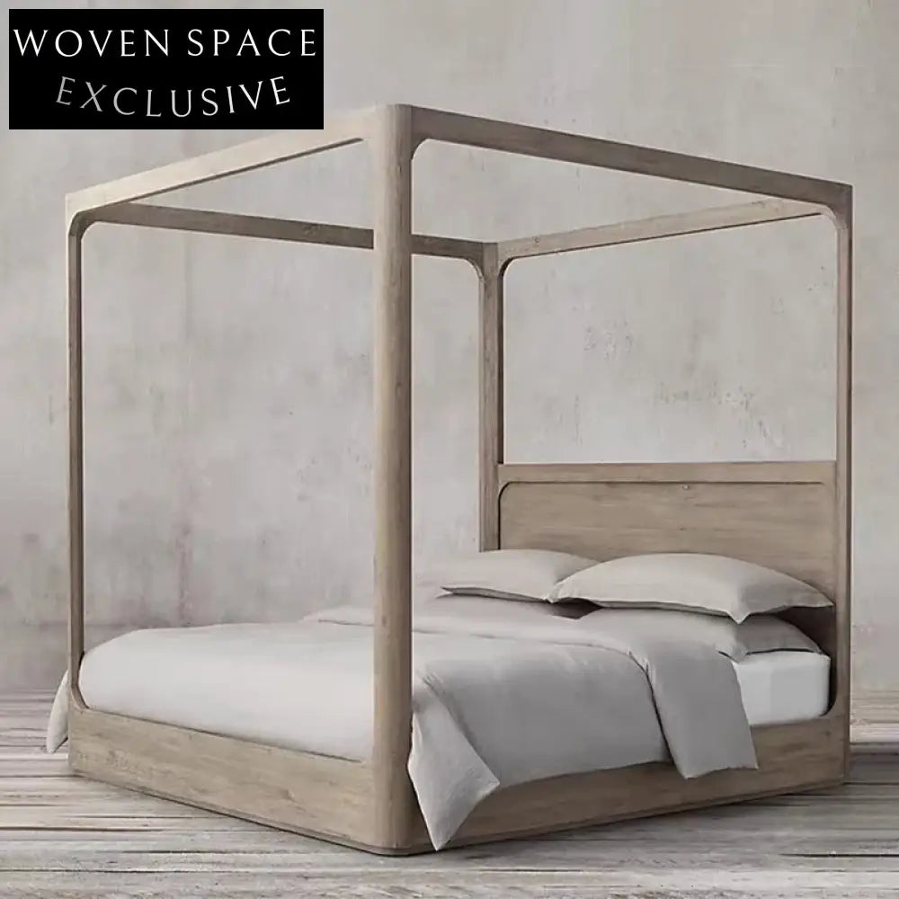 Luxury Modern King Size High Four-Column Solid Wood Hand Carved Bed Frame