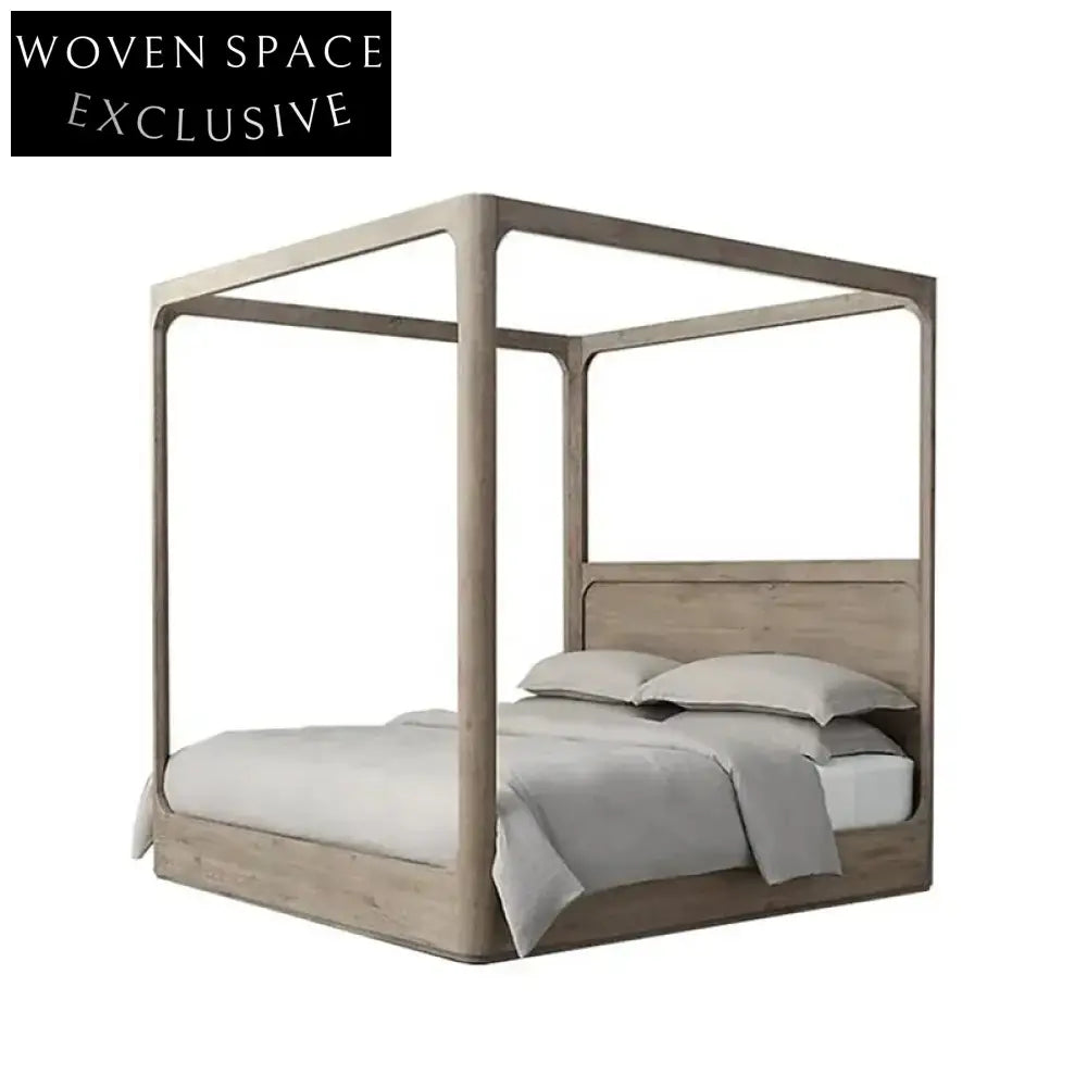 Luxury Modern King Size High Four-Column Solid Wood Hand Carved Bed Frame