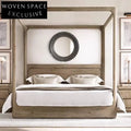 Luxury Modern King Size High Four-Column Solid Wood Hand Carved Bed Frame