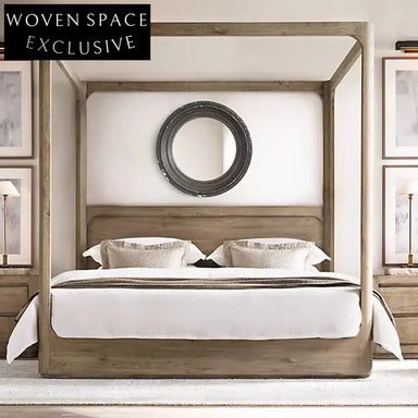 Luxury Modern King Size High Four-Column Solid Wood Hand Carved Bed Frame