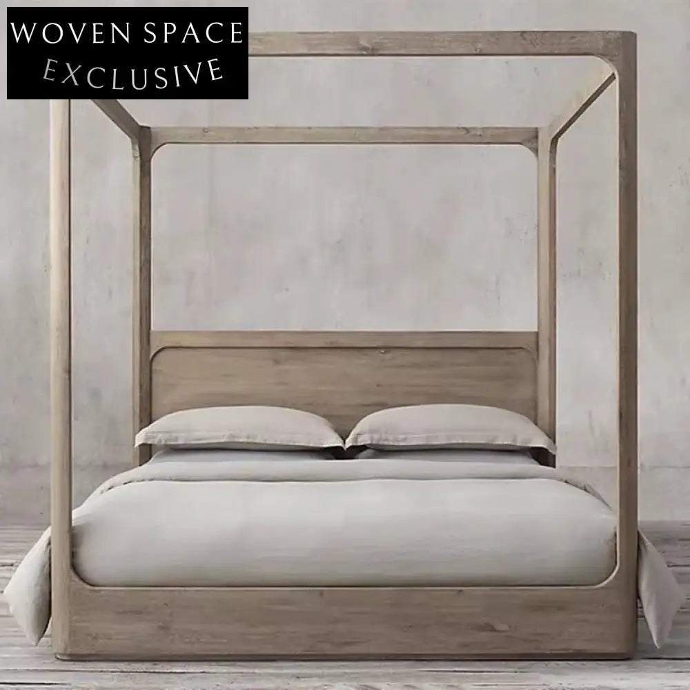 Luxury Modern King Size High Four-Column Solid Wood Hand Carved Bed Frame