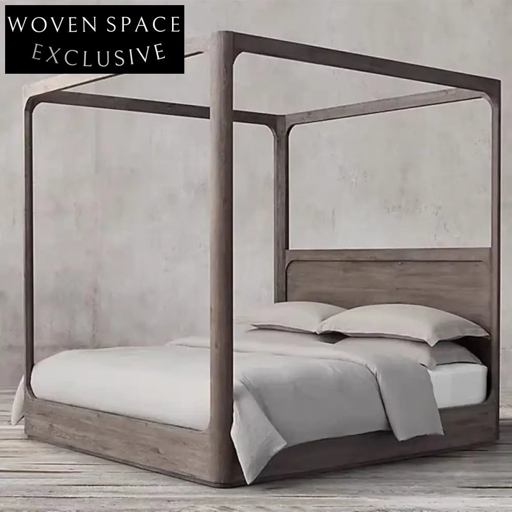 Luxury Modern King Size High Four-Column Solid Wood Hand Carved Bed Frame