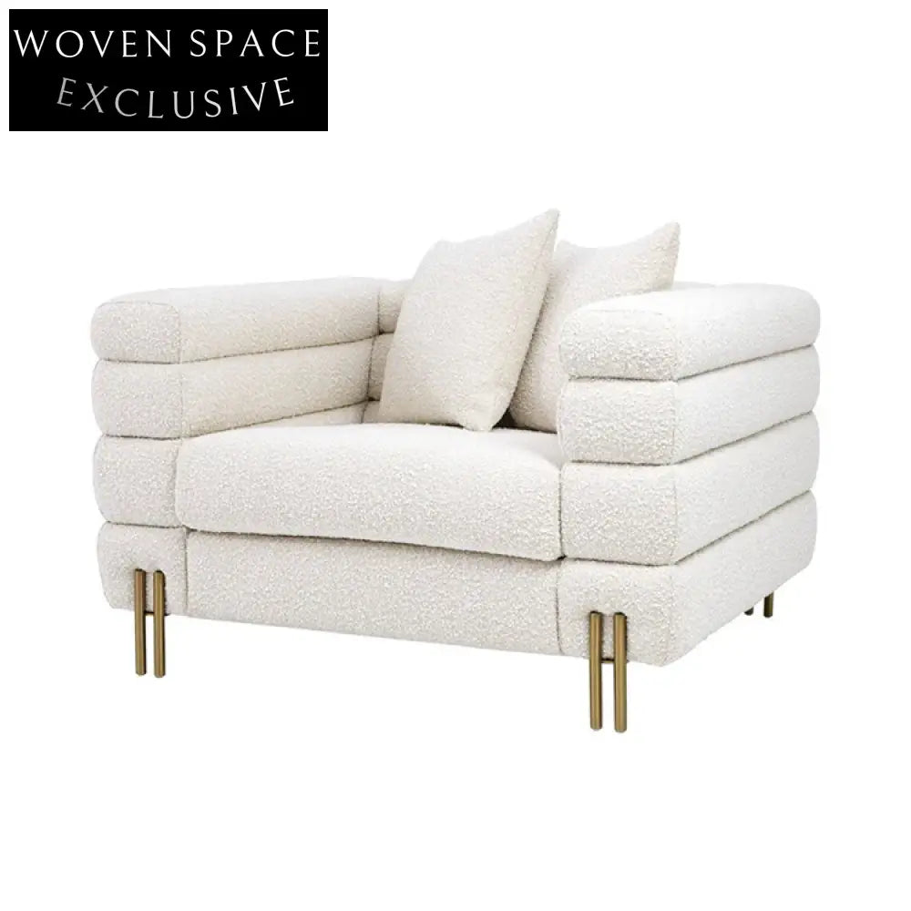 Luxury Modern Lamb Wool Upholstered Living Room Lounge Chair with Metal Legs