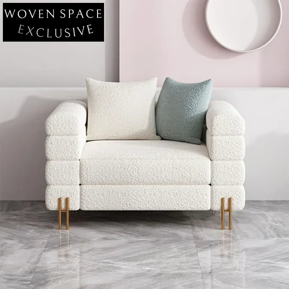 Luxury Modern Lamb Wool Upholstered Living Room Lounge Chair with Metal Legs