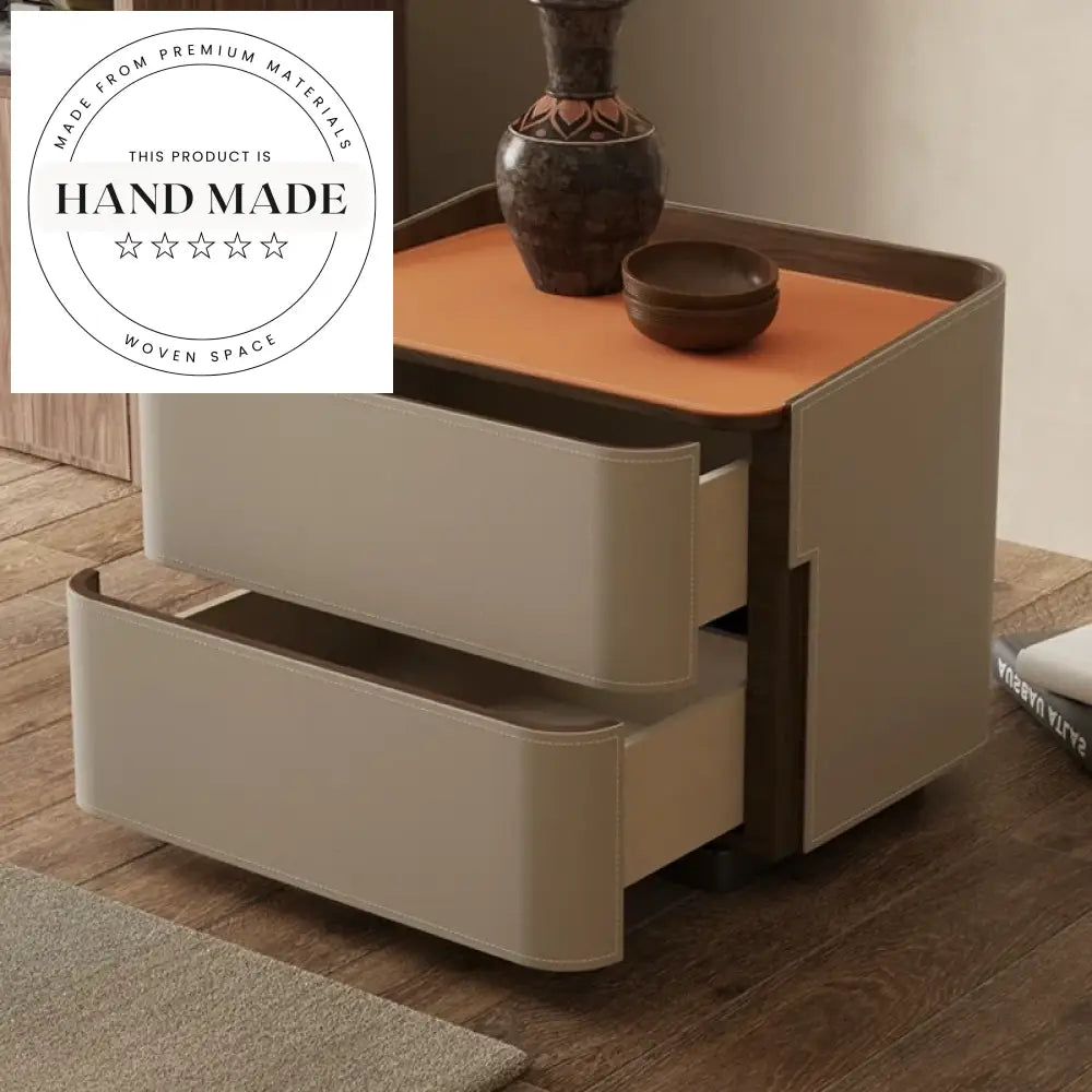 Luxury Modern Leather 2-Drawer Storage Bedroom Bedside Table