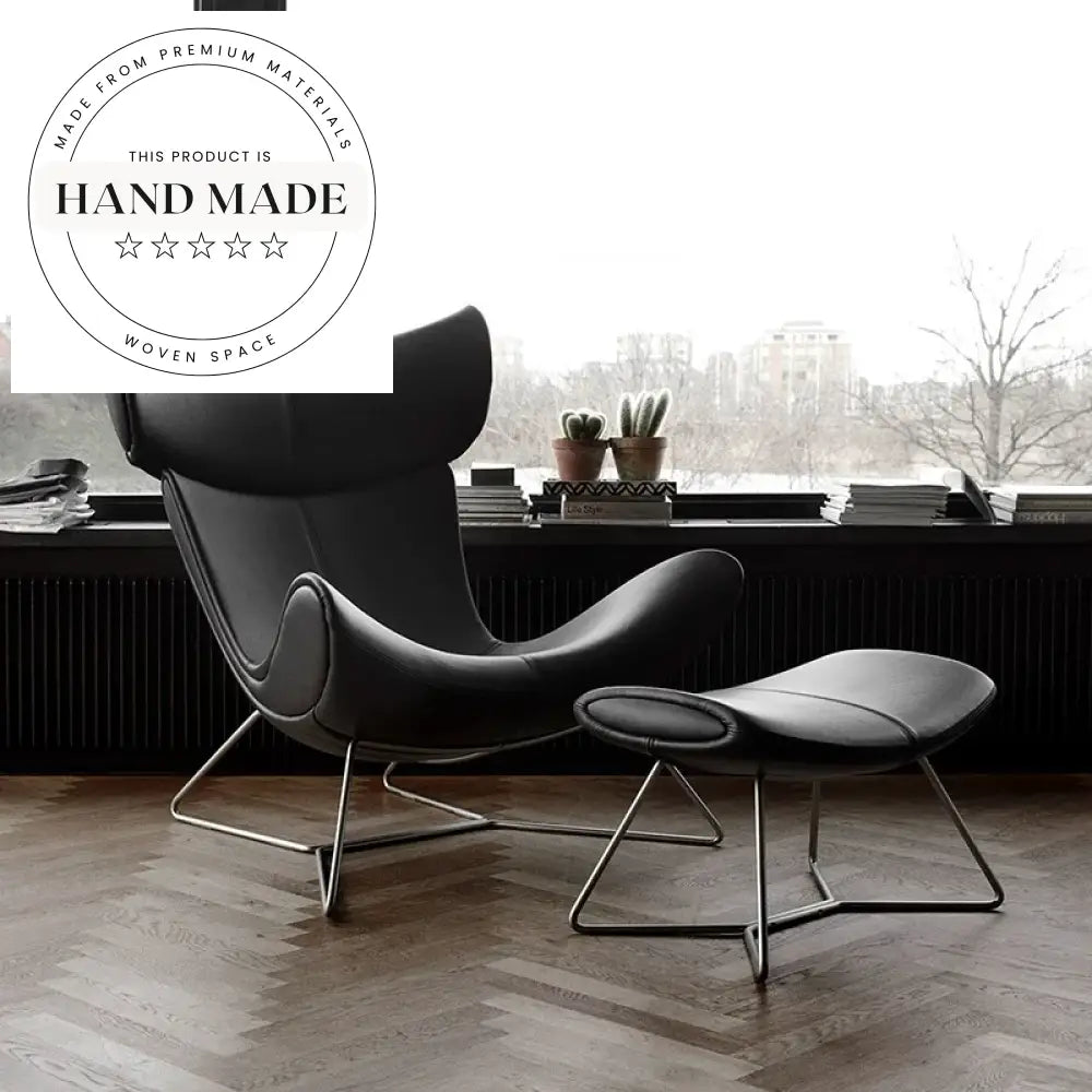 Luxury Modern Leather Recliner Armchair with Metal Base and Optional Ottoman