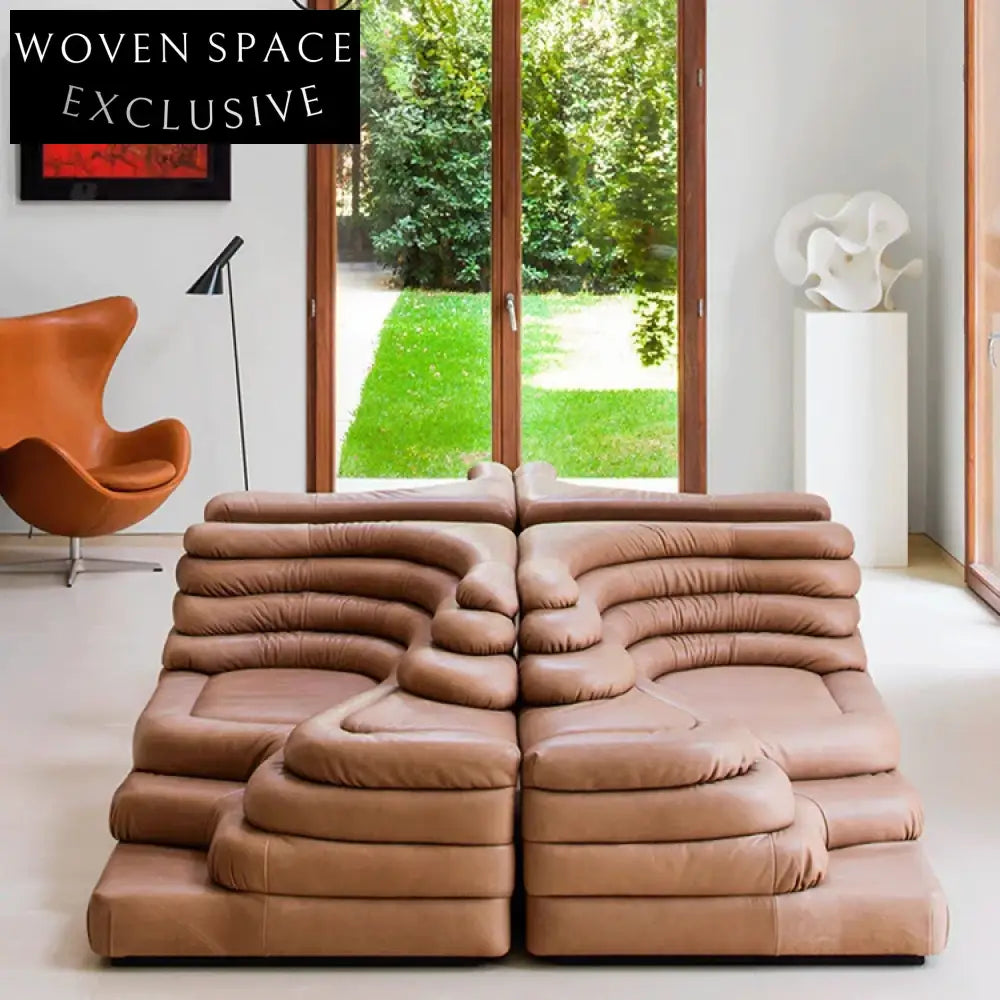 Luxury Modern Living Room Mountain Step Leather Sofa