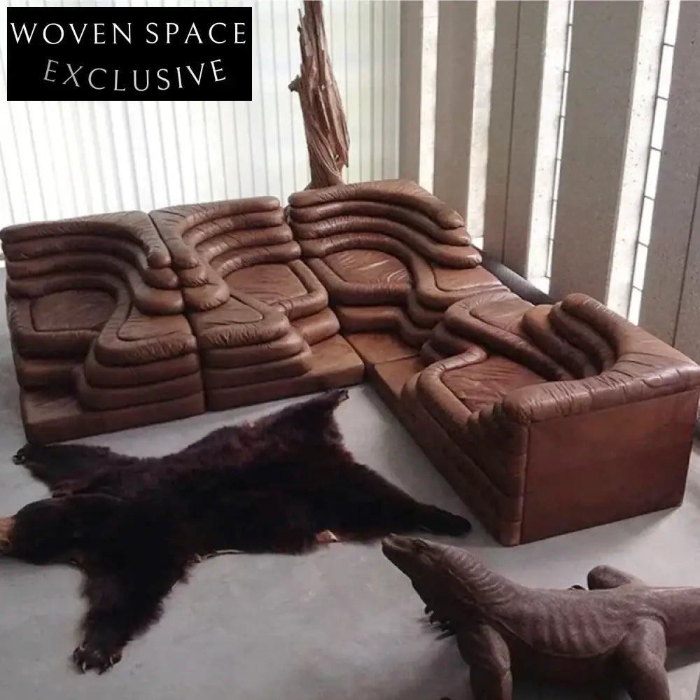Luxury Modern Living Room Mountain Step Leather Sofa