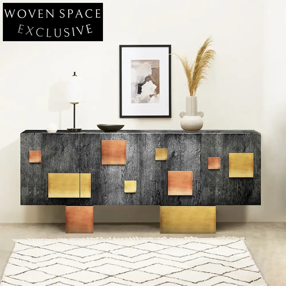 Luxury Modern Living Room Wooden Storage Cabinet with Stainless Steel Drawers