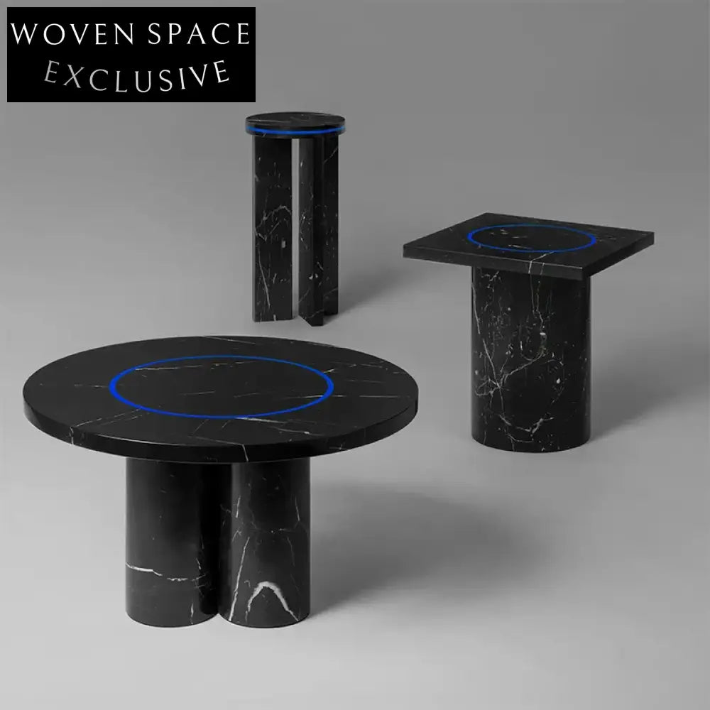 Luxury Modern Marble Coffee Table Set for Living Room, Round & Rectangle