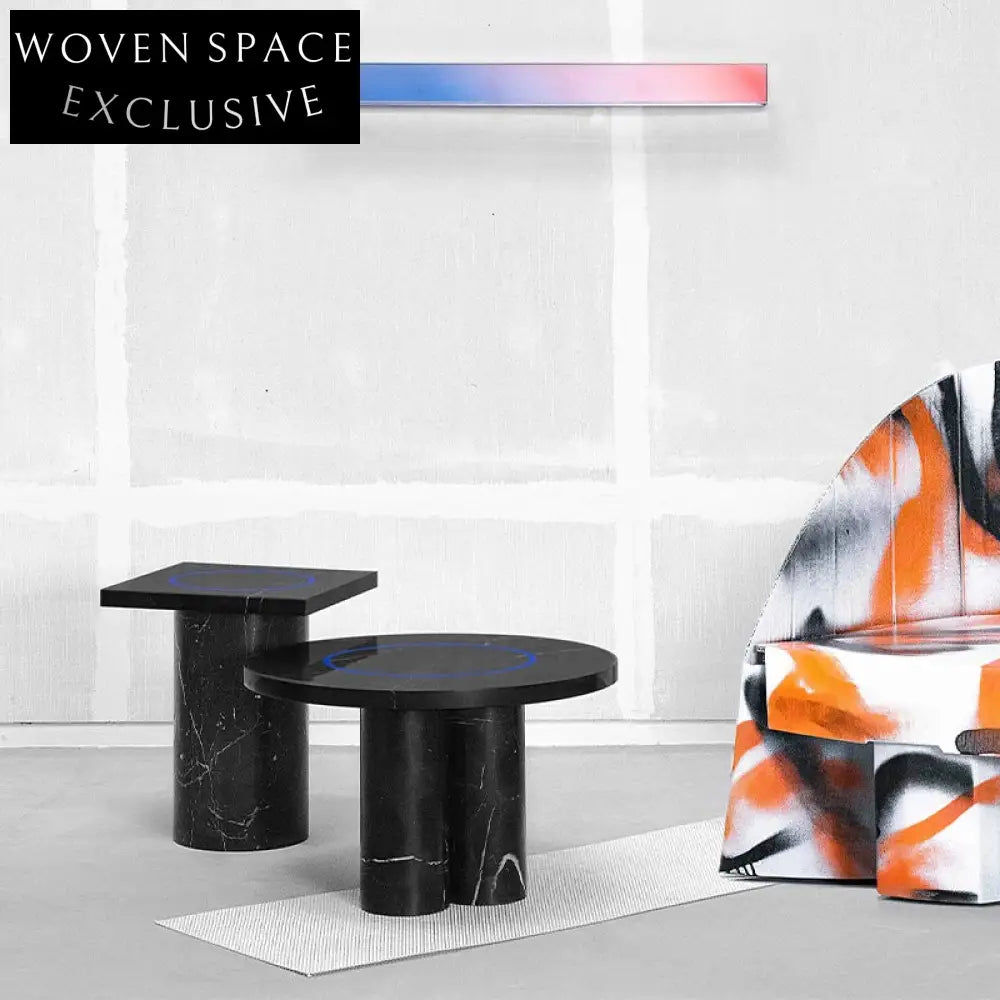 Luxury Modern Marble Coffee Table Set for Living Room, Round & Rectangle