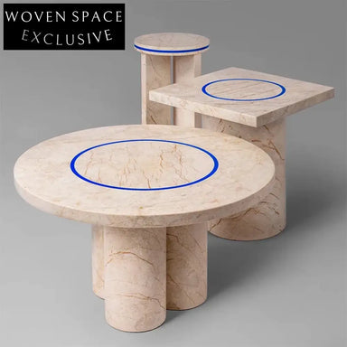 Luxury Modern Marble Coffee Table Set for Living Room, Round & Rectangle