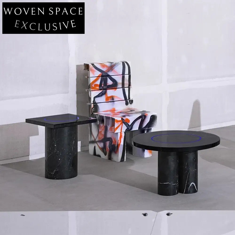 Luxury Modern Marble Coffee Table Set for Living Room, Round & Rectangle