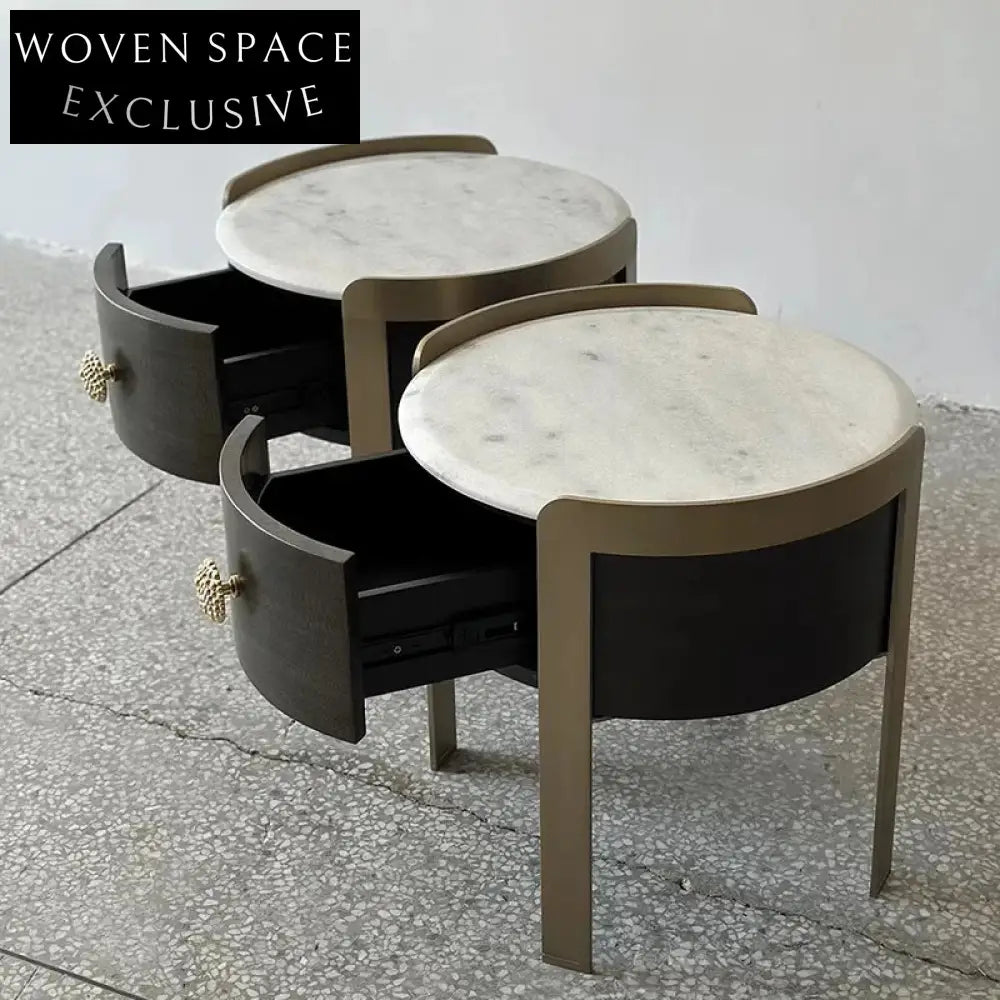 Luxury Modern Marble Nightstand with Drawer - Elegant Bedroom Bedside Table