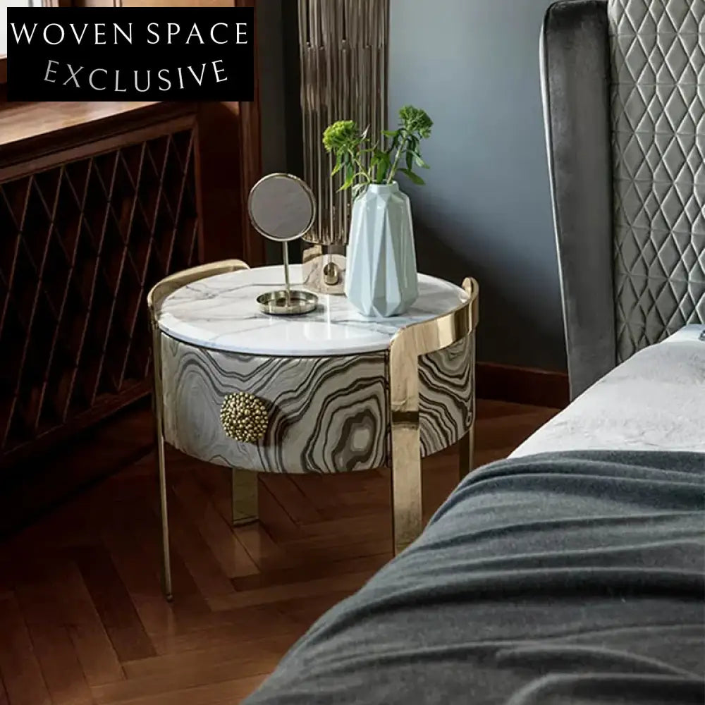 Luxury Modern Marble Nightstand with Drawer - Elegant Bedroom Bedside Table