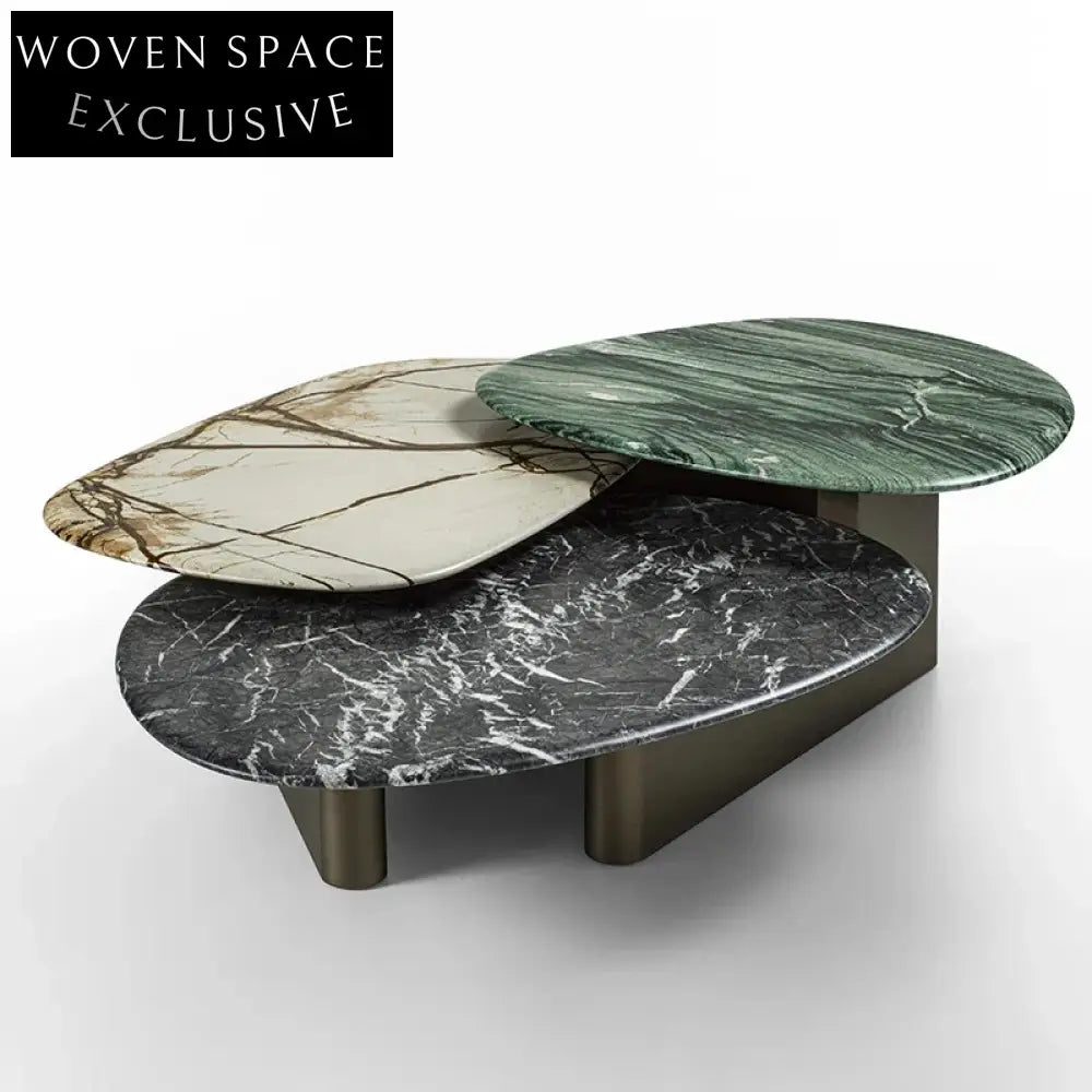 Luxury Modern Marble & Stainless Steel 3-Piece Living Room Coffee Table