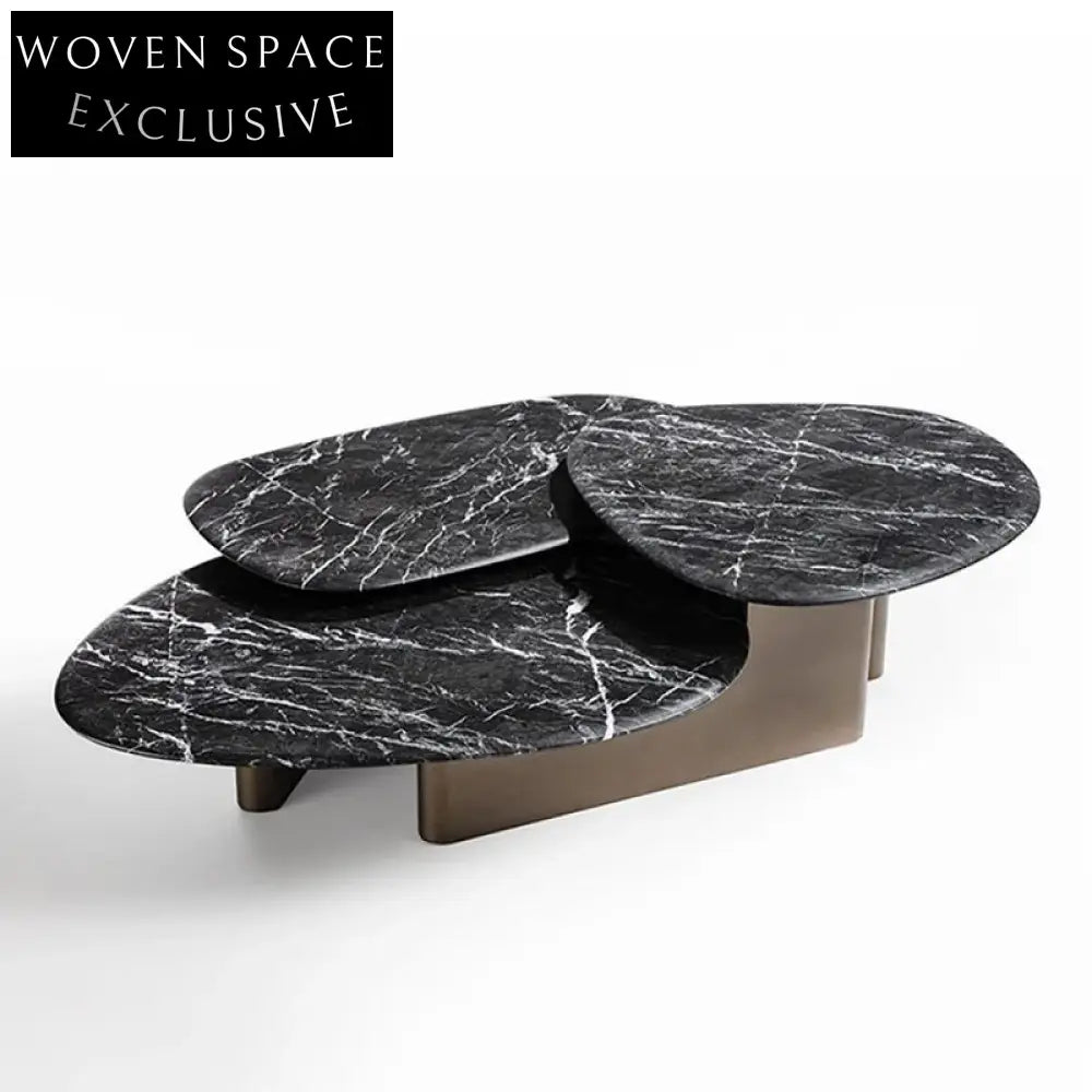 Luxury Modern Marble & Stainless Steel 3-Piece Living Room Coffee Table