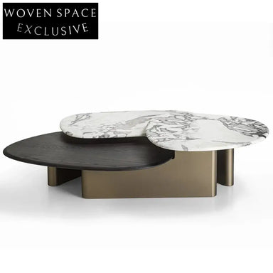 Luxury Modern Marble & Stainless Steel 3-Piece Living Room Coffee Table