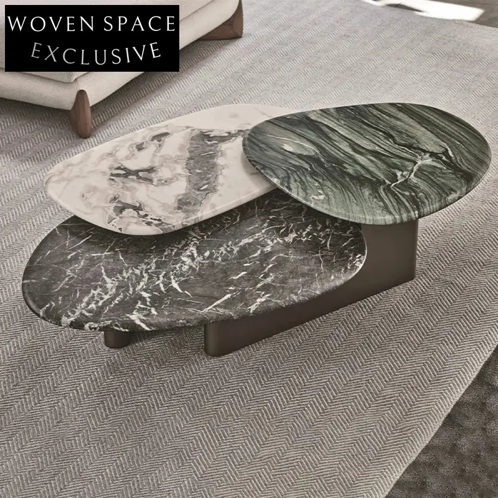 Luxury Modern Marble & Stainless Steel 3-Piece Living Room Coffee Table