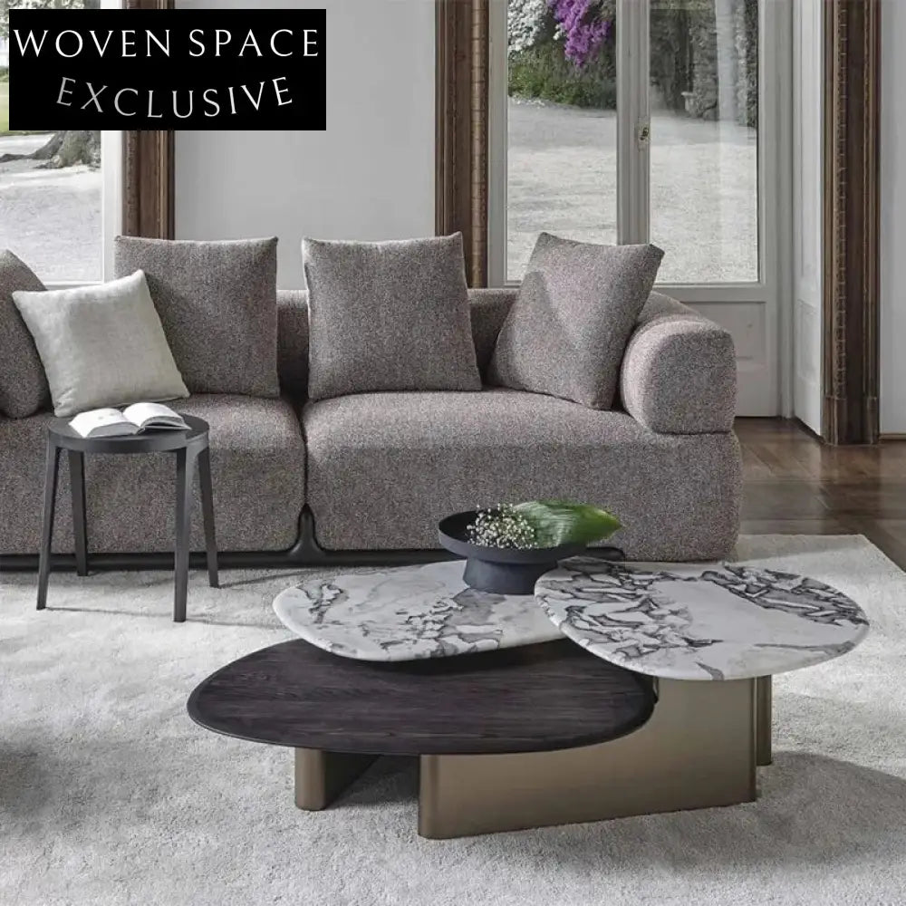 Luxury Modern Marble & Stainless Steel 3-Piece Living Room Coffee Table