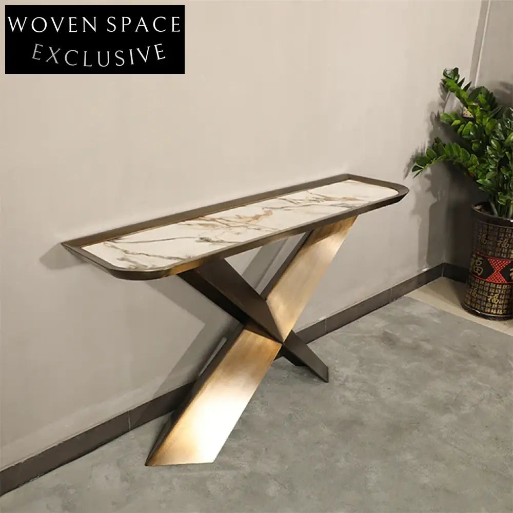 Luxury Modern Marble & Stainless Steel Entryway Hallway Console Table