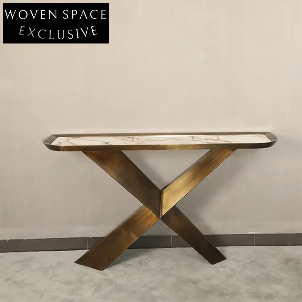 Luxury Modern Marble & Stainless Steel Entryway Hallway Console Table