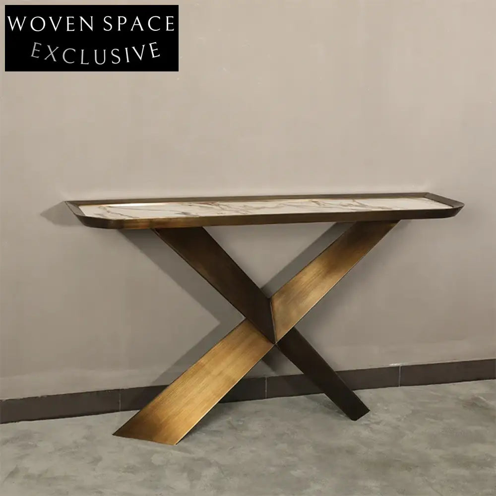 Luxury Modern Marble & Stainless Steel Entryway Hallway Console Table
