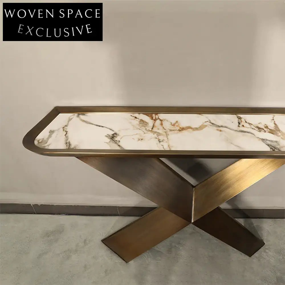 Luxury Modern Marble & Stainless Steel Entryway Hallway Console Table