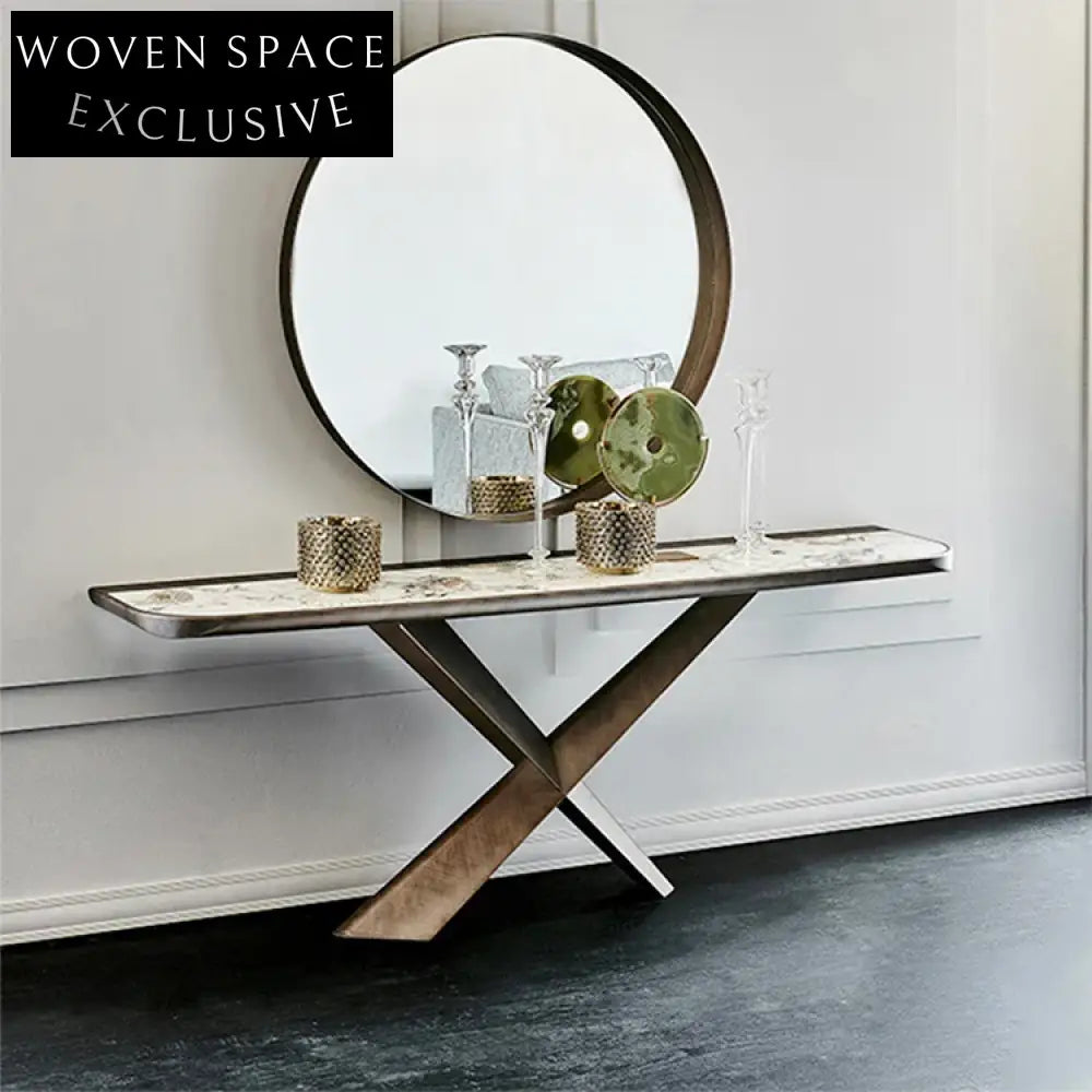 Luxury Modern Marble & Stainless Steel Entryway Hallway Console Table