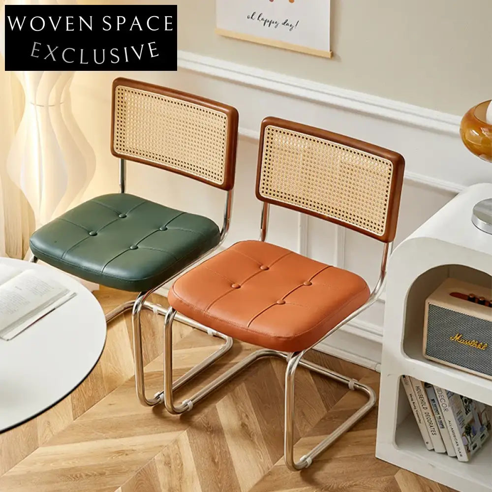 Luxury Modern Metal Frame Rattan Back Armless Dining Accent Chair